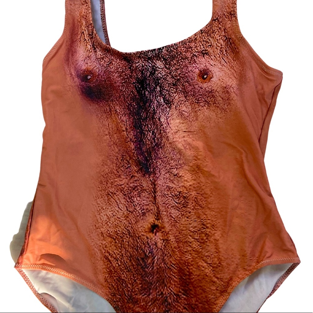 Funny Humor Joke Hairy Naked Women’s One Piece Tank Swimsuit Bathing Suit New XL